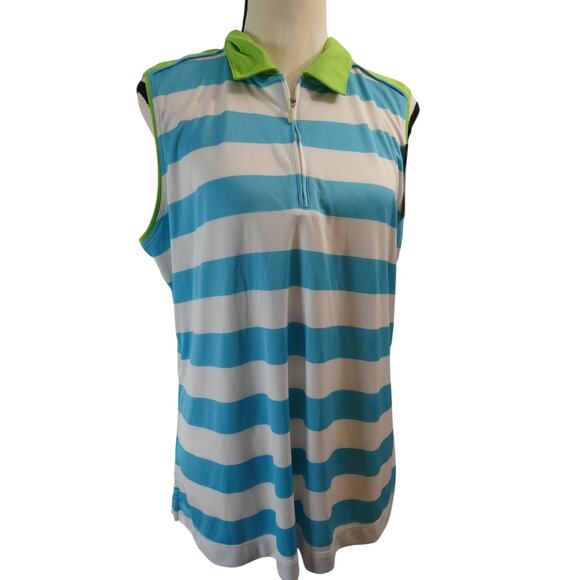 Slazenger Women's XL Sleeveless LAFAYE Green Flash Striped Golf Hydro-Dri Top - Picture 1 of 5